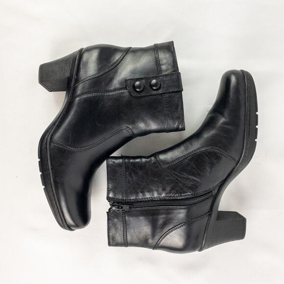 Clarks Black Leather Button Ankle Booties Boots Womens 7.5 - Picture 5 of 16